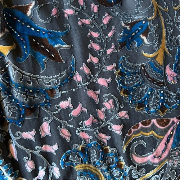 HALE BOB Odile Medallion Silk/Rayon Velvet Burnout Beaded Dress Women Sz S Black - Picture 10 of 12